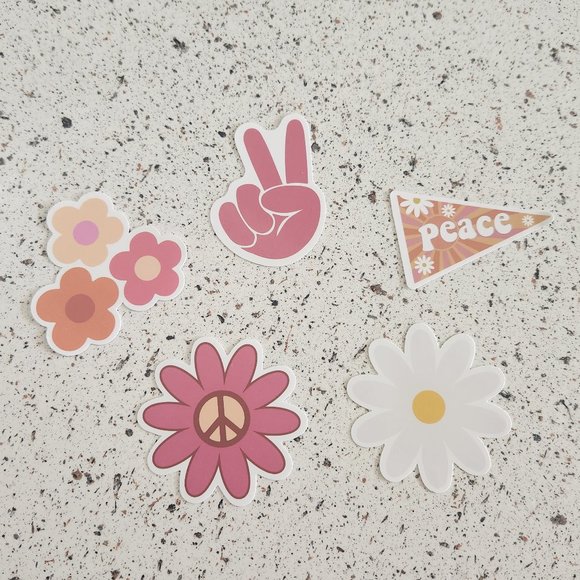 Other - New 5 Piece Groovy Retro Boho Peace Floral Hippie Stickers